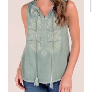 NWT Francesca’s Blue Rain Embroidered Mint Tunic Tank Top